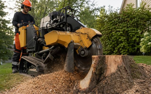 Stump grinder removing a tree stump below grade