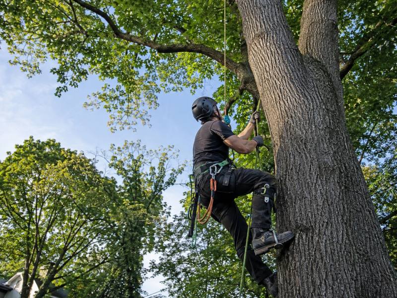 Wide view of a freshly trimmed residential tree canopy
